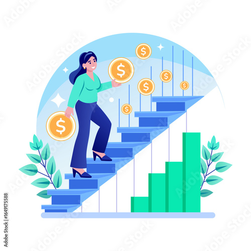 A flat style illustration showing financial growth