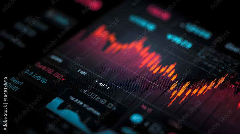 Obraz premium Decline in the Market: Captivating image of a fluctuating financial chart, highlighting market volatility and depicting the ups and downs of the economy in striking detail.