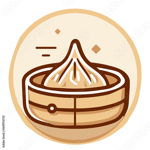 Dumpling in bamboo steamer illustration, Asian cuisine, food design, copy space