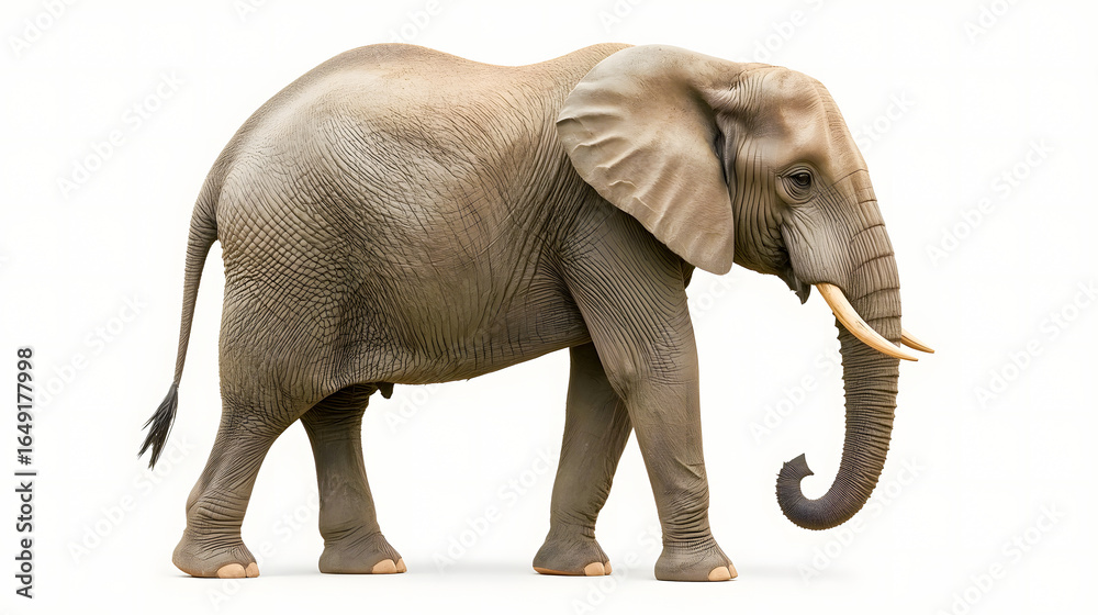 Fototapeta premium African Elephant Isolated on White Background – Wildlife Mammal Stock Photo