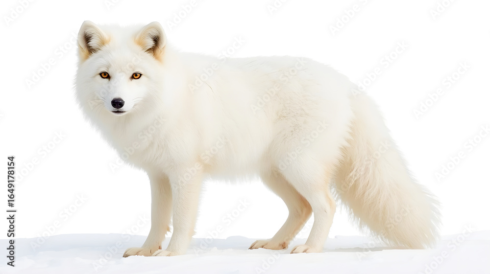Obraz premium Arctic Fox Isolated on White Background – Winter Wildlife Stock Photo