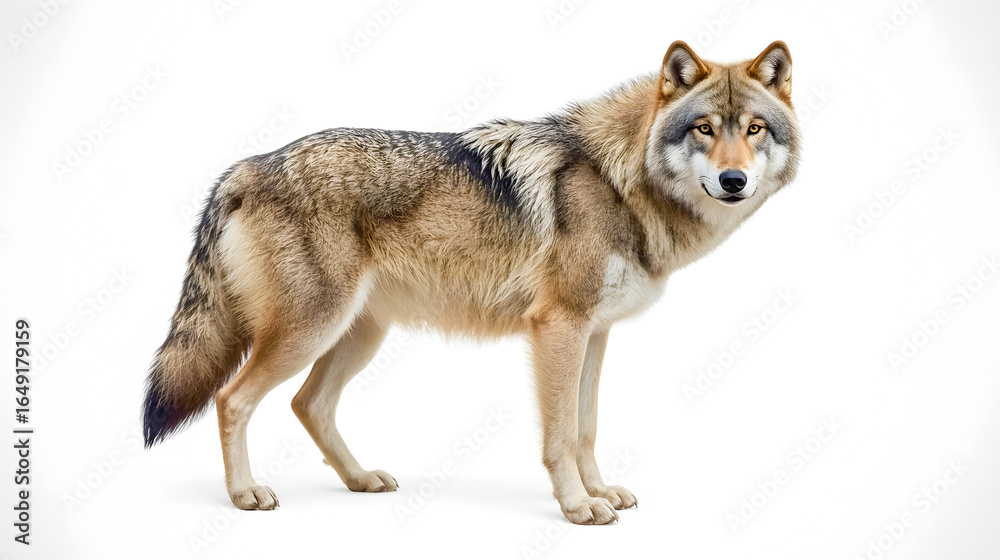Fototapeta premium Gray Wolf Isolated on White Background – Wild Predator Stock Photo