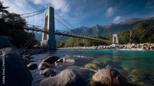 Suspension Bridge in a Mountain Landscape