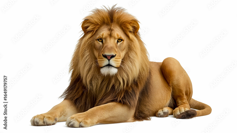 Obraz premium Lion Isolated on White Background – King of the Jungle Stock Photo