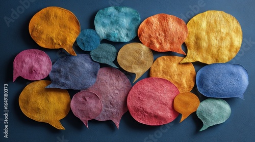 A collection of colorful speech bubbles arranged closely together, representing communication and dialogue in a vibrant display.
