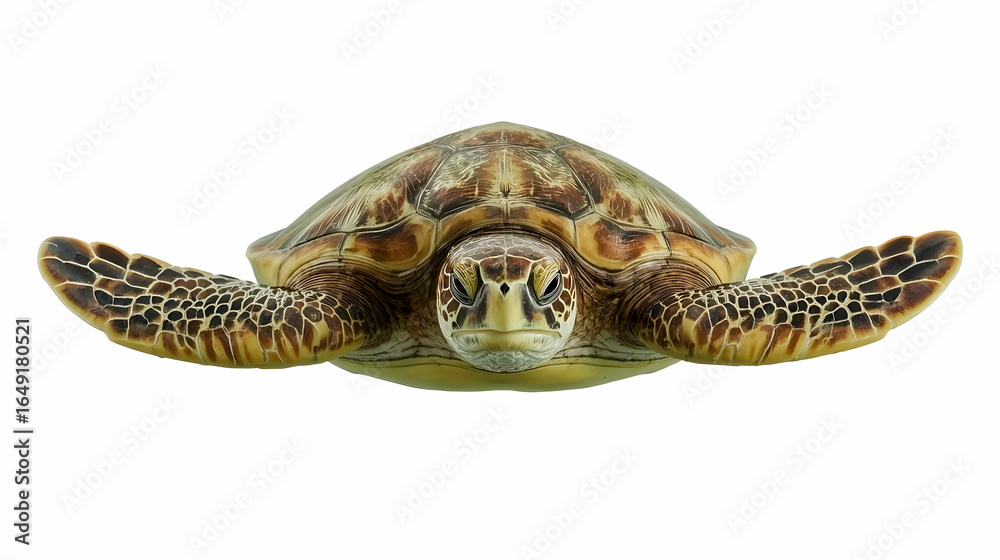 Fototapeta premium Green Sea Turtle Isolated on White Background – Marine Wildlife Stock Photo