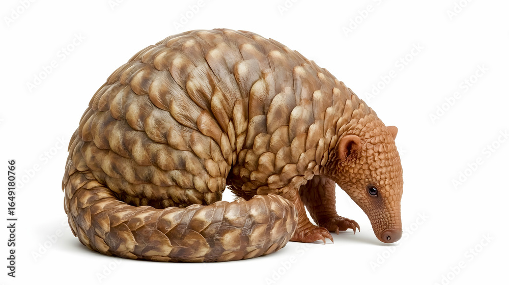 Obraz premium Pangolin Isolated on White Background – Rare Endangered Wildlife Stock Photo