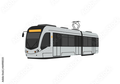 Modern Gray Tram with Pantograph for Urban Transportation.
