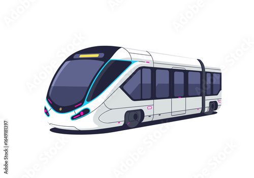 Modern White Tram with Blue and Pink Accents Illustration.