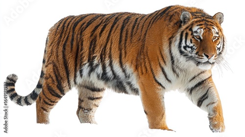 Wallpaper Mural Majestic tiger walks, orange fur detailed with black stripes, on a white ground Torontodigital.ca