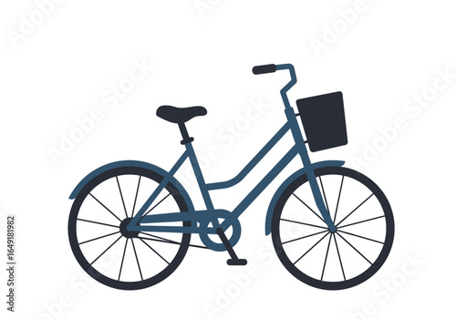 Blue Bicycle with Front Basket Illustration.