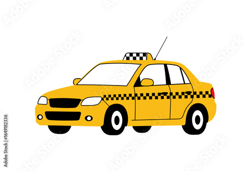 Yellow Taxi Cab with Checkered Pattern Illustration.