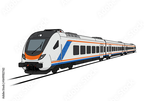 Modern Electric Passenger Train with Blue and Orange Stripes Illustration.