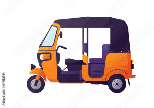 Illustrated Orange Auto Rickshaw with Black Canopy.