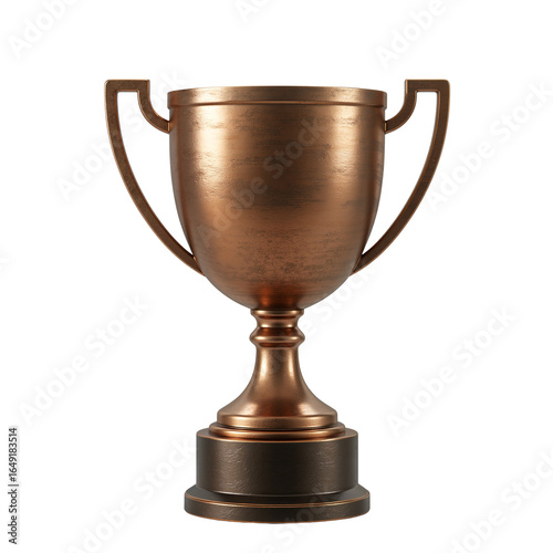 A classic bronze trophy cup, a prize for third-place winners in sports tournaments and corporate competitions. Transparent Background, Cutout