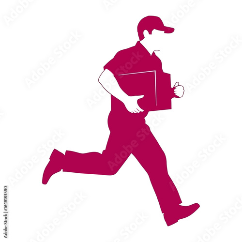 Express Delivery Silhouette: A swift silhouette of a delivery courier sprinting, symbolizing speed, efficiency, and reliable service, on his urgent mission with parcels. 