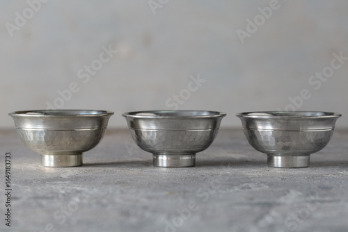 Tokkuri Ochoko Sakazuki Genuine Tin Chirori and Guinomi Sake Cup Set Hammered Japanese Barware