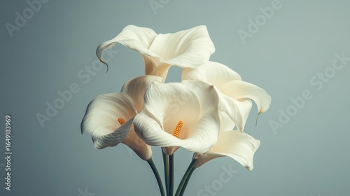 Elegant white calla lilies in vase against neutral background for floral decoration and minimalist interior