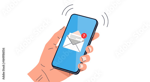Receiving an important email notification on a smartphone held in a hand