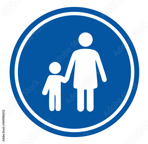Children must be accompanied by an adult sign. Children supervision warning sign with blue background and white slash