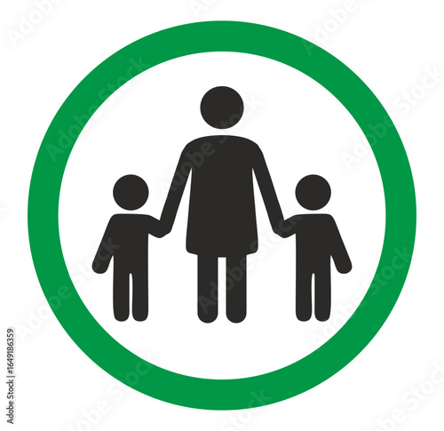 Children must be accompanied by an adult sign. Children supervision all the time warning sign with white and green colors combination