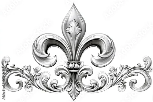 Fototapeta Ornate silver fleur-de-lis design with decorative scrollwork