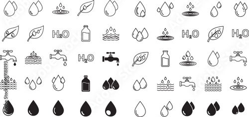 Comprehensive Water and Hydration Line Icons: A Diverse Set for Purity, Nature, and Consumption