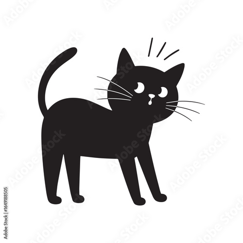  Silhouette illustration of a cartoon-style cat standing upright on its hind legs with a round head, pointed ears, and expressive eyes.