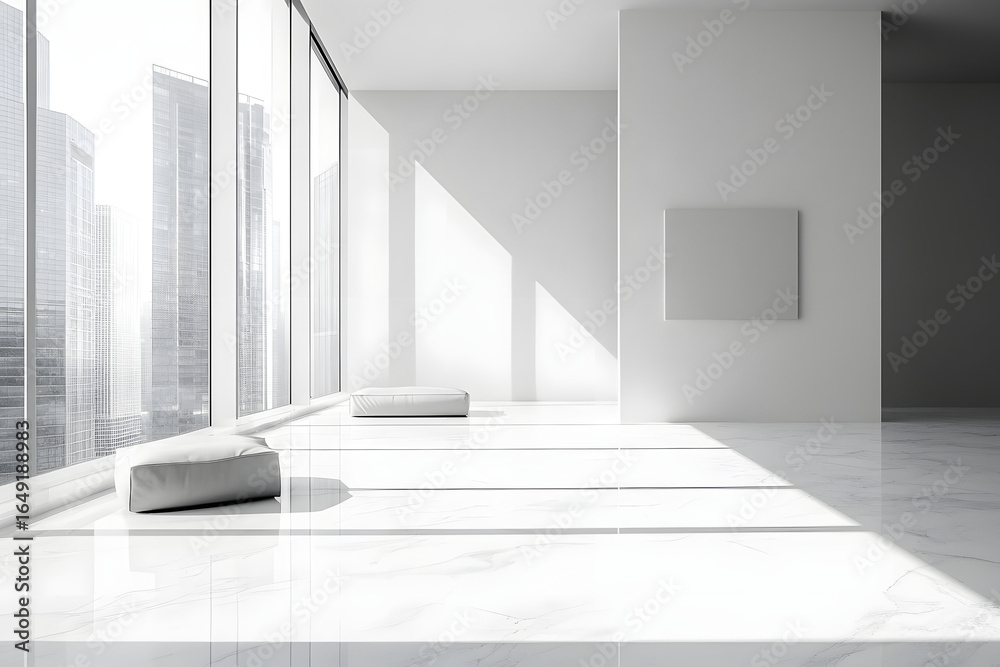 Fototapeta premium Modern Minimalist Design Studio with Sleek Furniture and Monochrome Palette