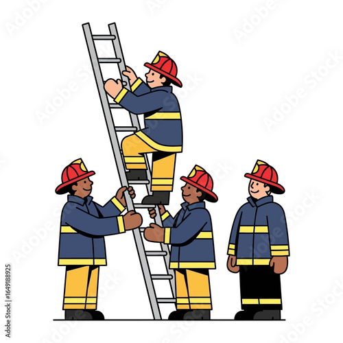 Firefighters Climb Ladder: Courageous firefighters collaborate to ascend a sturdy ladder, embodying bravery, dedication, and the essence of community service.
