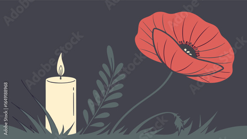 Remembrance day poppy and candle illustration for memorial day and veterans day tribute design
