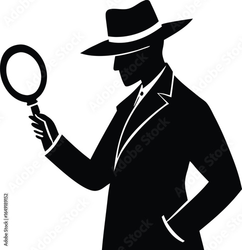  detective with magnifying glass silhouette vector illustration