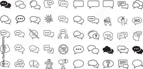 Comprehensive Speech Bubble and Communication Icons: A Diverse Set for Dialogue, Messaging, and Interaction.