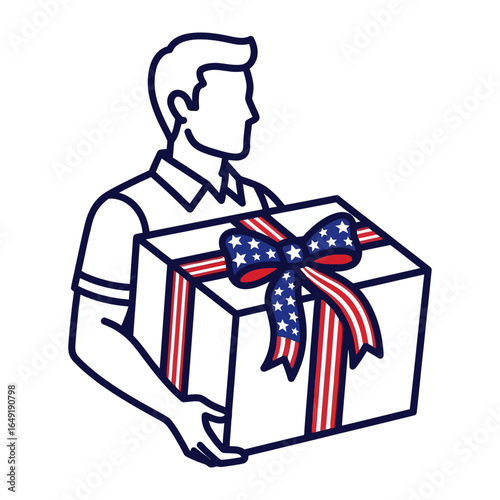 Delivering Gift: A person delicately carries a gift, showcasing care and precision. It evokes the spirit of thoughtfulness and generosity in its design. 