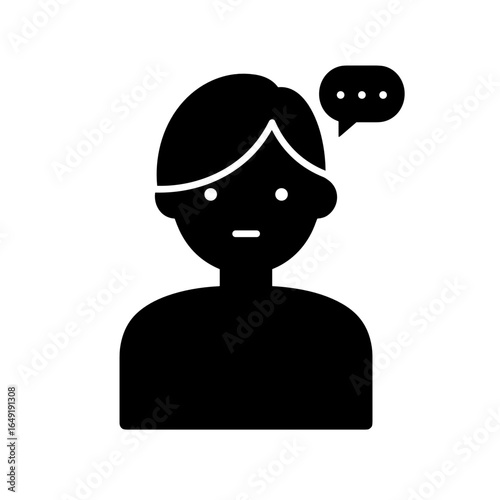 Black silhouette of a person thinking with speech bubble above  