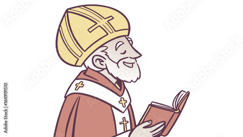 St nicholas day illustration of saint nicholas reading a book for christmas holiday celebration art