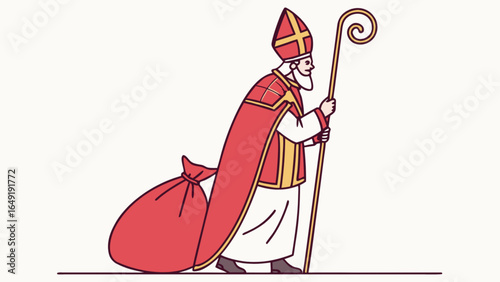 Saint nicholas day illustration with bishop and gifts for christmas holiday celebration tradition