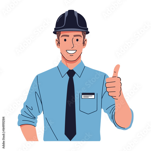 Construction Worker's Thumbs Up: An optimistic construction worker, clad in work attire and a helmet, offers a cheerful thumbs-up gesture.