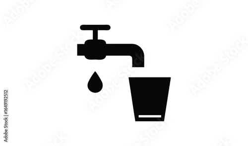 Black silhouette of a faucet dripping water into a glass