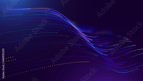 Cyber Big Data Flow Particles Bokeh. Digital Neural Network. Concept of AI Artificial Intelligence Technology Machine Deep Learning. Digital Communication. Science Technology Presentation Vector.