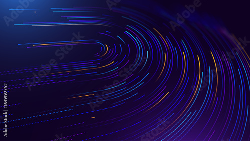 High Speed Light Particles Internet Data Background. Digital Road Fast Speed Internet Broadband Data Flow Concept. Light Arc Turn Twist Bend Effect. Vector Illustration.