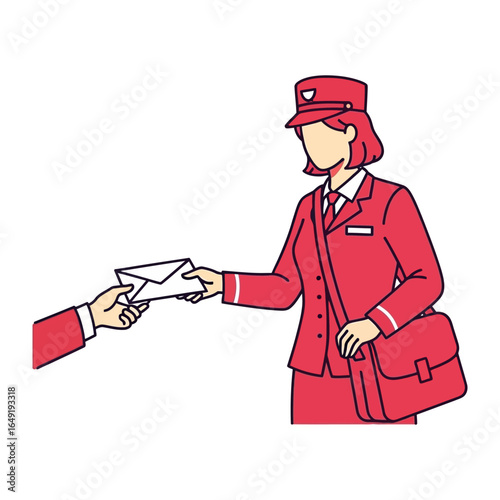 Delivery of Correspondence: A postal worker, clad in a smart red uniform, hands over a white envelope, representing the crucial exchange of mail services and communication.