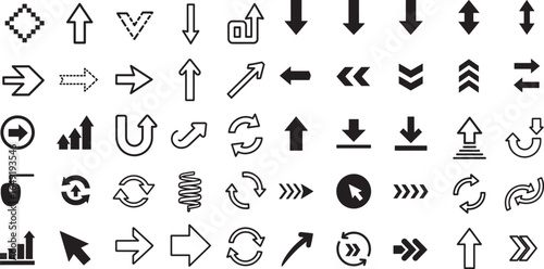 Comprehensive Arrow and Directional Icon Set: A Diverse Collection for Navigation, UI/UX, and Data Flow.