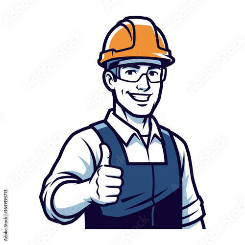 Engineering Confidence: A construction worker in a hard hat and safety goggles gives a thumbs-up, conveying assurance and expertise in the field.