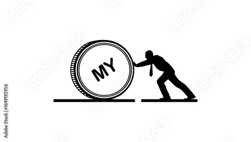 Cryptocurrency symbol, black isolated silhouette