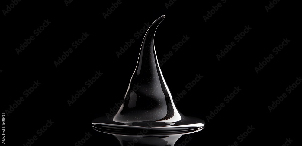 Fototapeta premium witch hat silhouette, specular highlights background with black glass plat