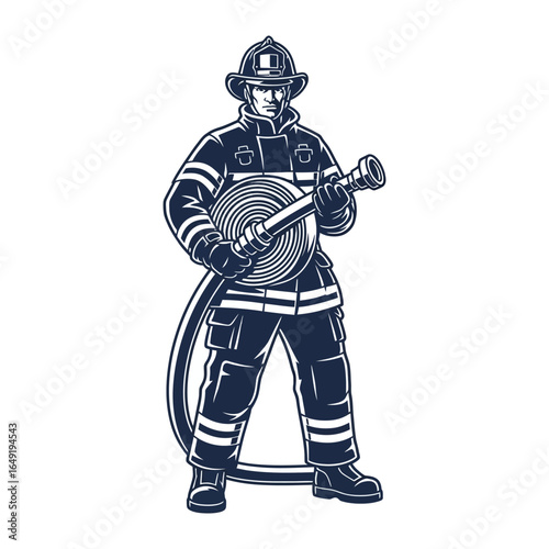 Heroic Defender: A stoic firefighter stands ready, poised to confront any blaze. A symbol of courage, bravery, and relentless dedication to duty.