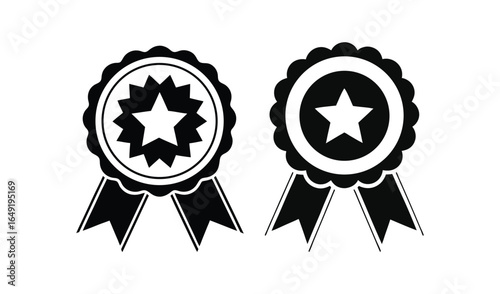 Two black and white star ribbons award badges