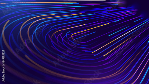 High Speed Light Particles Internet Data Background. Digital Road Fast Speed Internet Broadband Data Flow Concept. Light Arc Turn Twist Bend Effect. Vector Illustration.