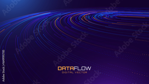 High Speed Light Particles Internet Data Background. Digital Road Fast Speed Internet Broadband Data Flow Concept. Light Arc Turn Twist Bend Effect. Vector Illustration.